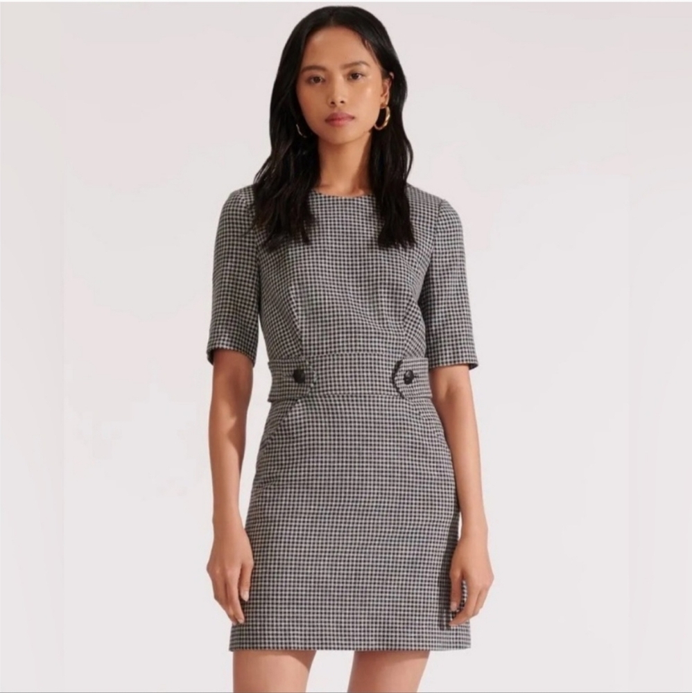 NWOT Veronica Beard Teddi Short Sleeve Sheath Dress Black & White Checked - 4